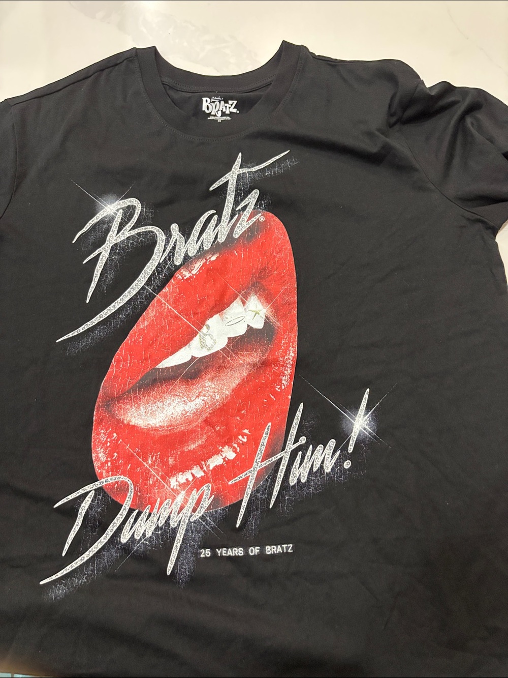 Bratz Women’s Black Short-Sleeve Tee with Red Lip Graphic